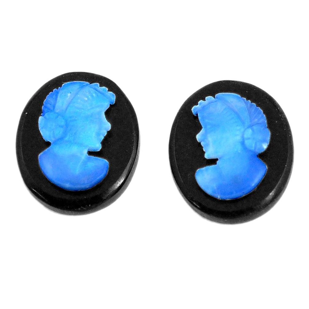 Natural 5.10cts opal cameo on black onyx pair 12x10 mm loose gemstone s12245