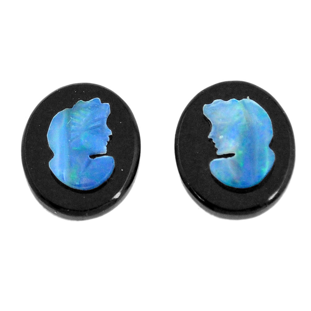 Natural 4.20cts opal cameo on black onyx pair 12x10 mm loose gemstone s12246