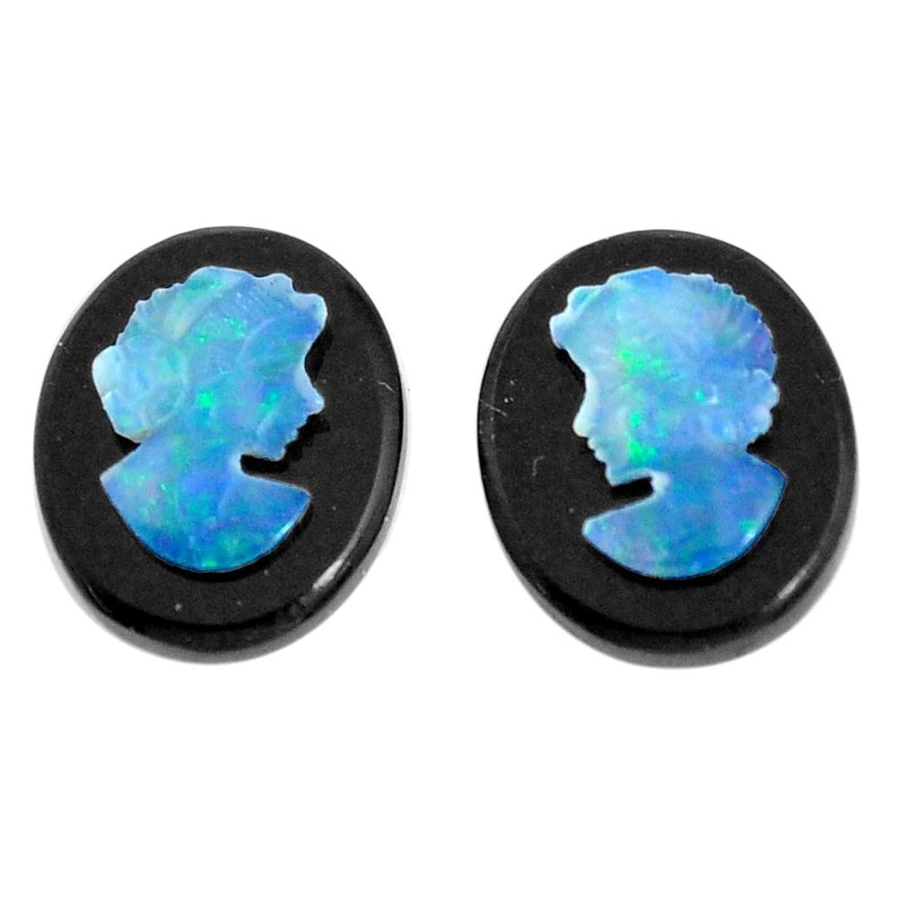 Natural 4.20cts opal cameo on black onyx pair 12x10 mm loose gemstone s12249