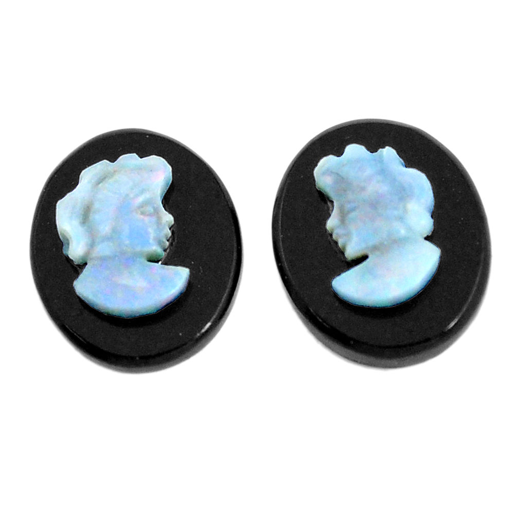 Natural 4.15cts opal cameo on black onyx pair 12x10 mm loose gemstone s12251