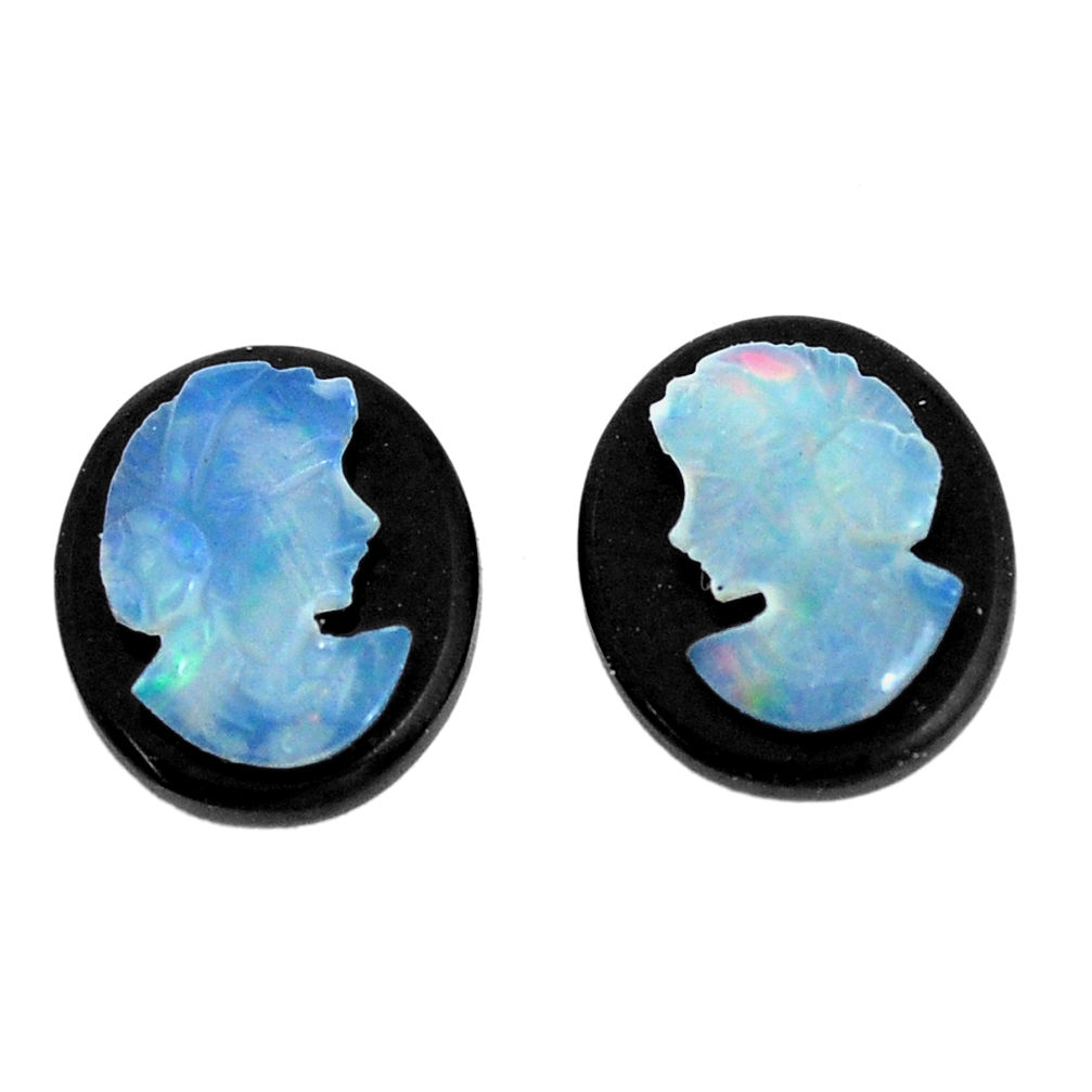 Natural 3.15cts opal cameo on black onyx pair 12x10 mm loose gemstone s12257
