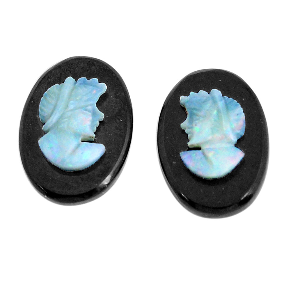 Natural 6.30cts opal cameo on black onyx pair 14x10 mm loose gemstone s12248