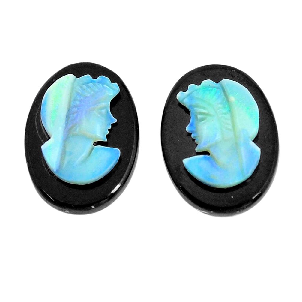 Natural 5.15cts opal cameo on black onyx pair 14x10 mm loose gemstone s12256