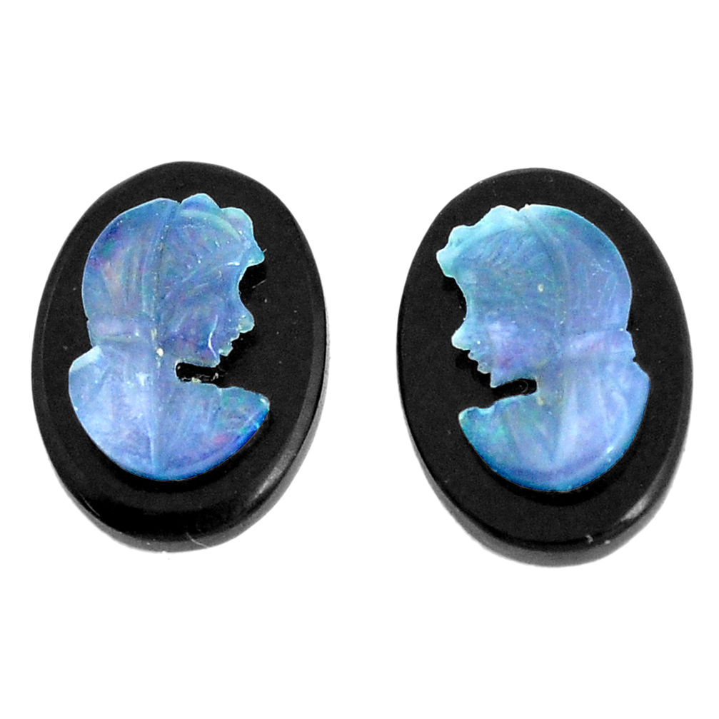 Natural 8.40cts opal cameo on black onyx pair 14x10 mm loose gemstone s12259