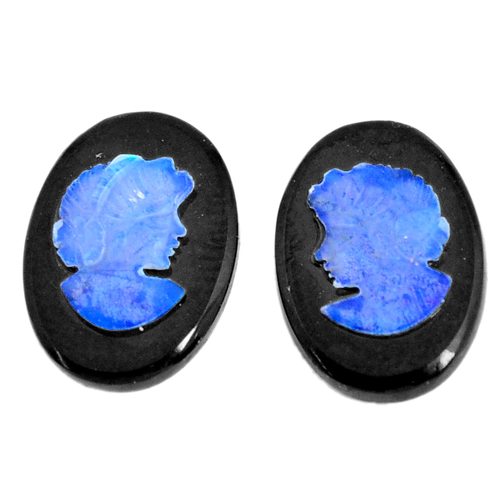 Natural 5.15cts opal cameo on black onyx pair 14x10 mm loose gemstone s12260