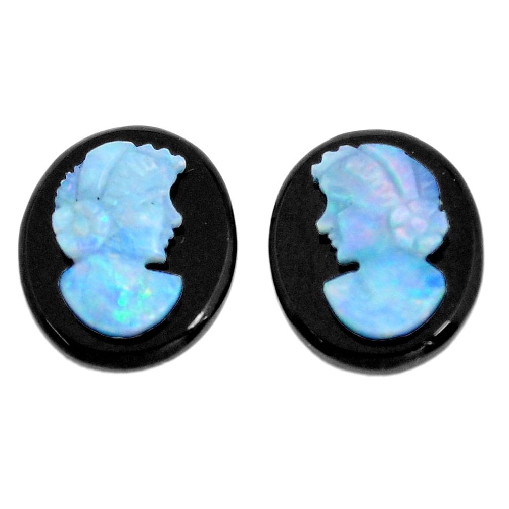 Natural 6.40cts opal cameo on black onyx pair 14x12 mm loose gemstone s12252