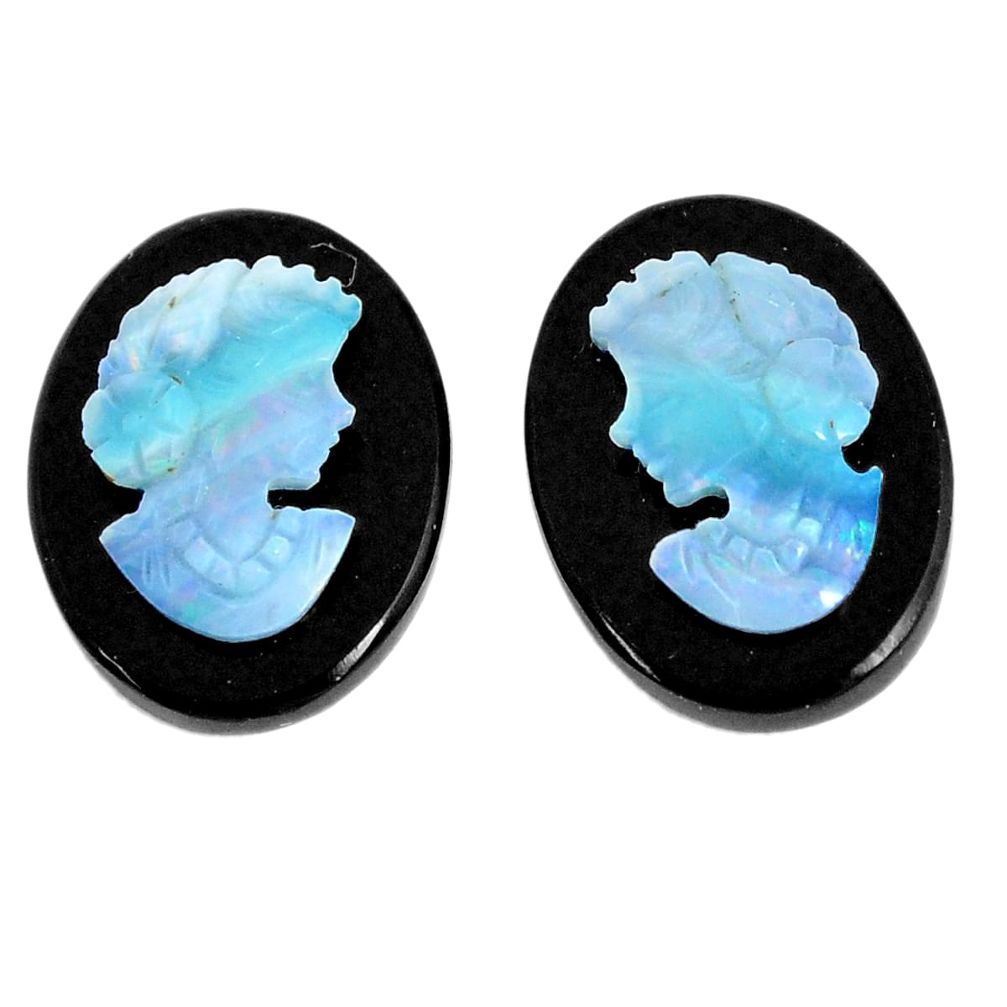 Natural 7.35cts opal cameo on black onyx pair 16x12 mm loose gemstone s12254