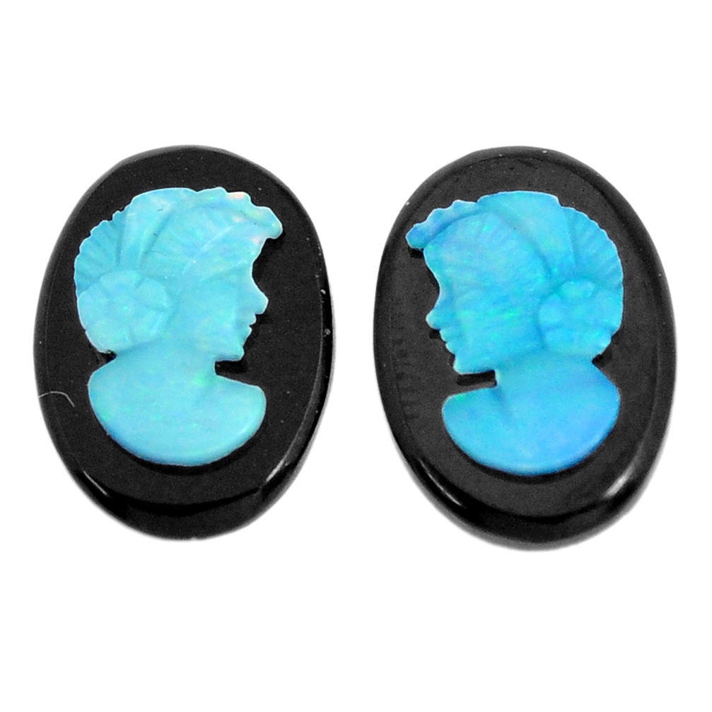 Natural 6.30cts opal cameo on onyx black pair 14x10 mm loose gemstone s12242