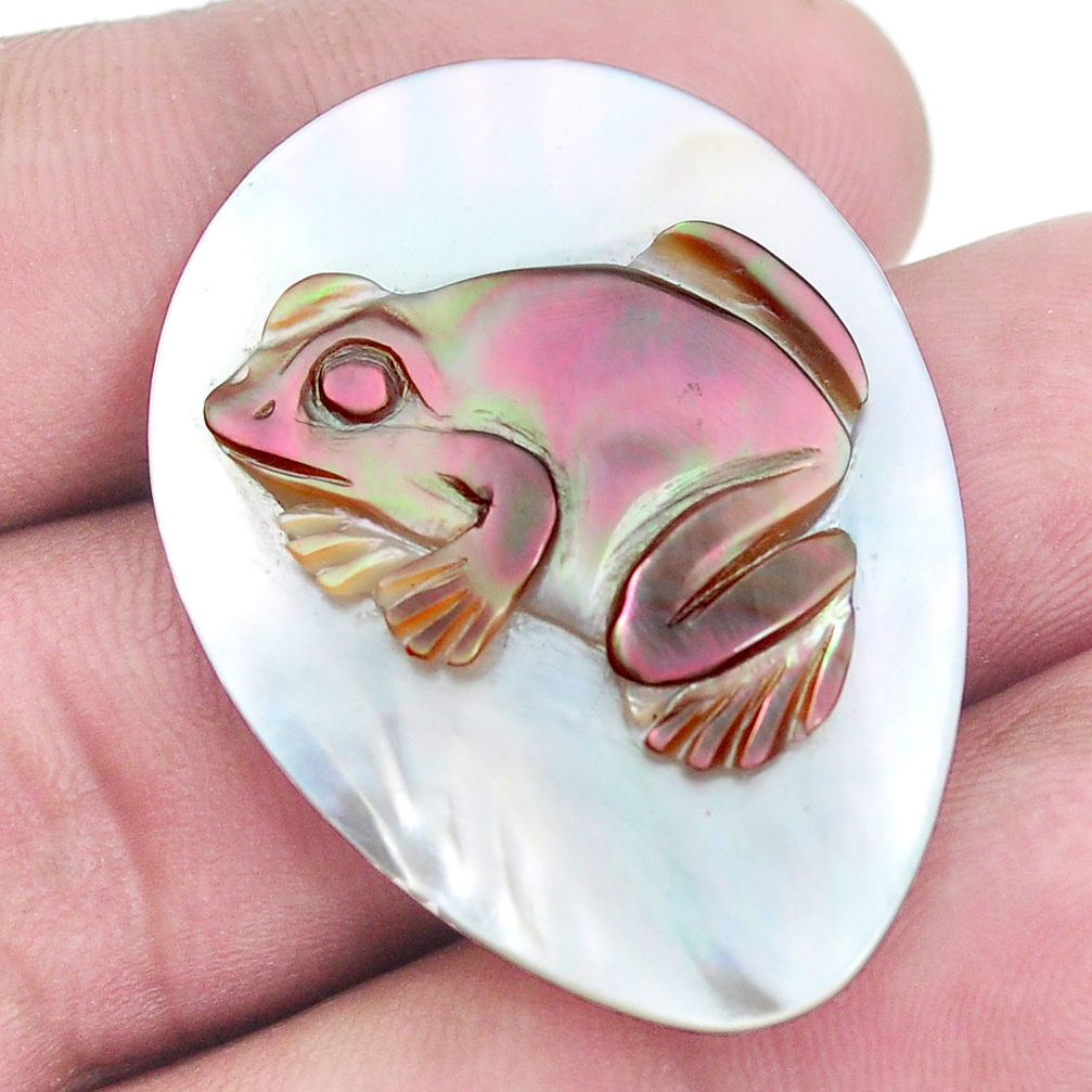 Natural 17.40cts pearl shell carving 36x26 mm pear frog loose gemstone s10060