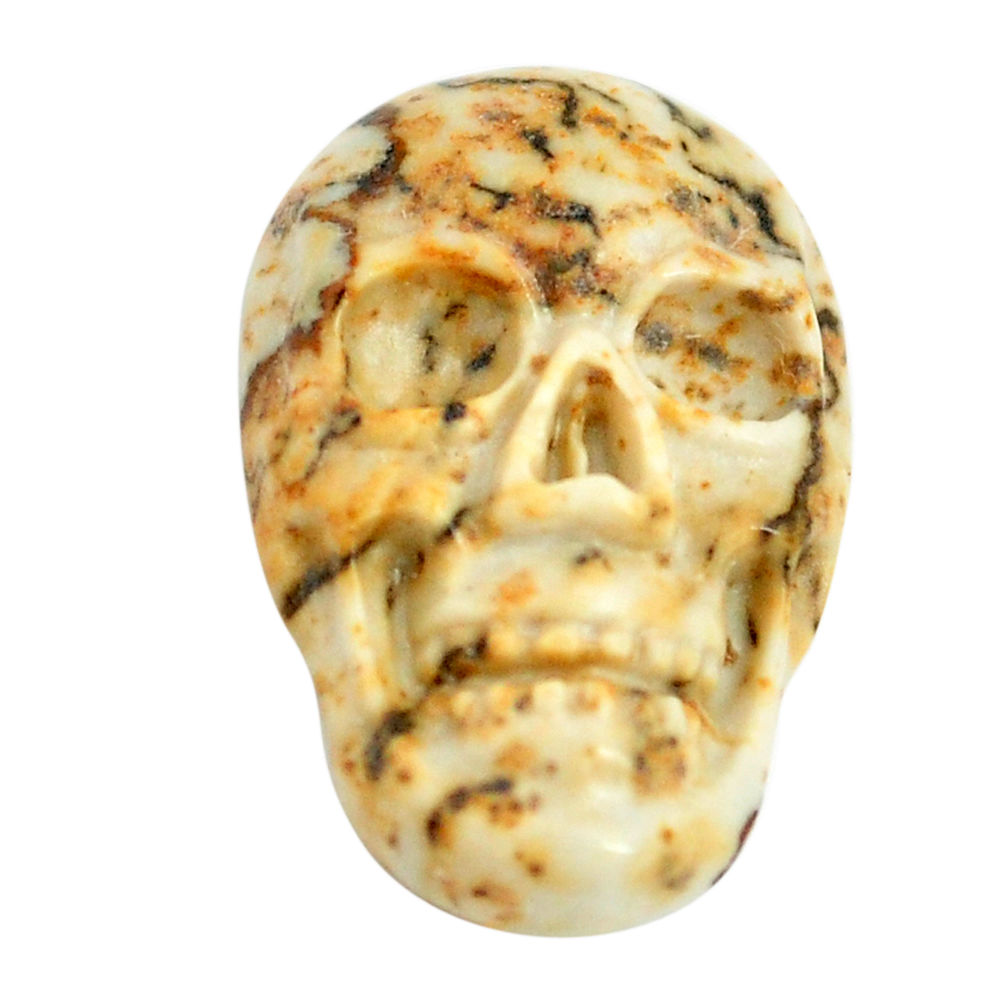Natural 6.15cts picture jasper brown 17.5x12 mm skull face loose gemstone s13310