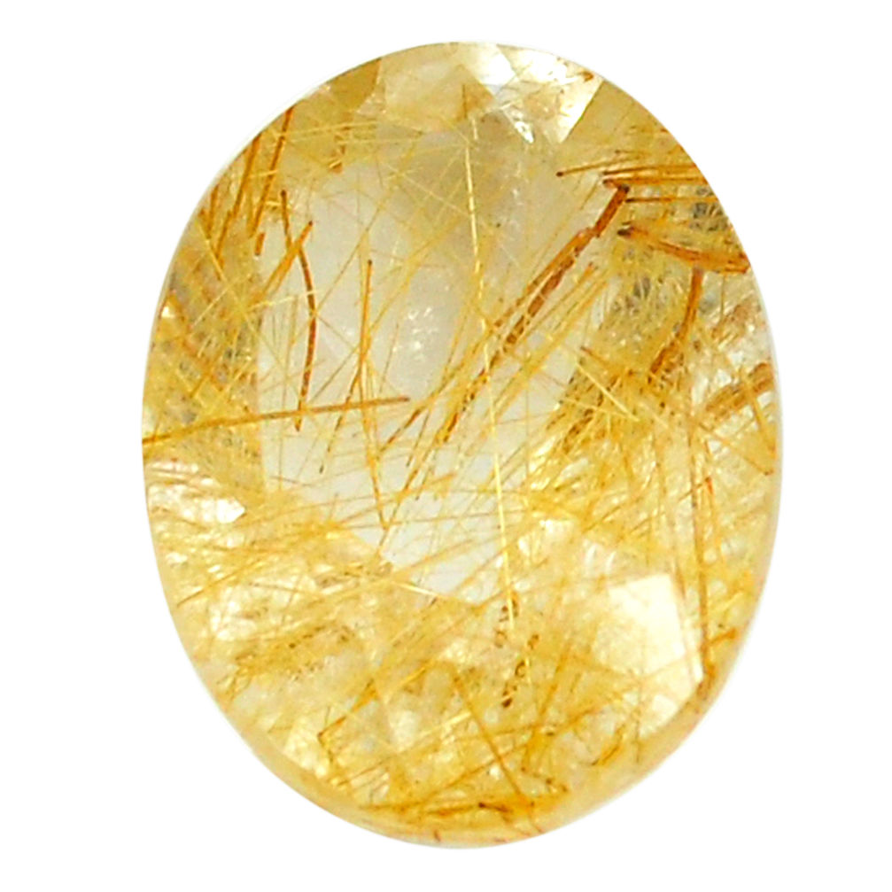 Natural 8.15cts rutile golden faceted 16x12 mm oval loose gemstone s13053