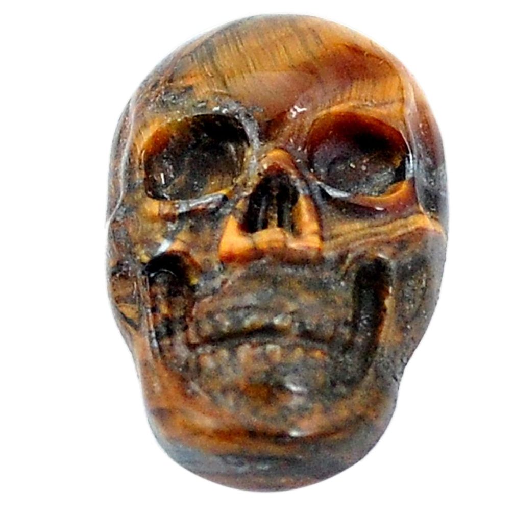 Natural 9.45cts tiger's eye brown carving 18x12 mm skull loose gemstone s10037