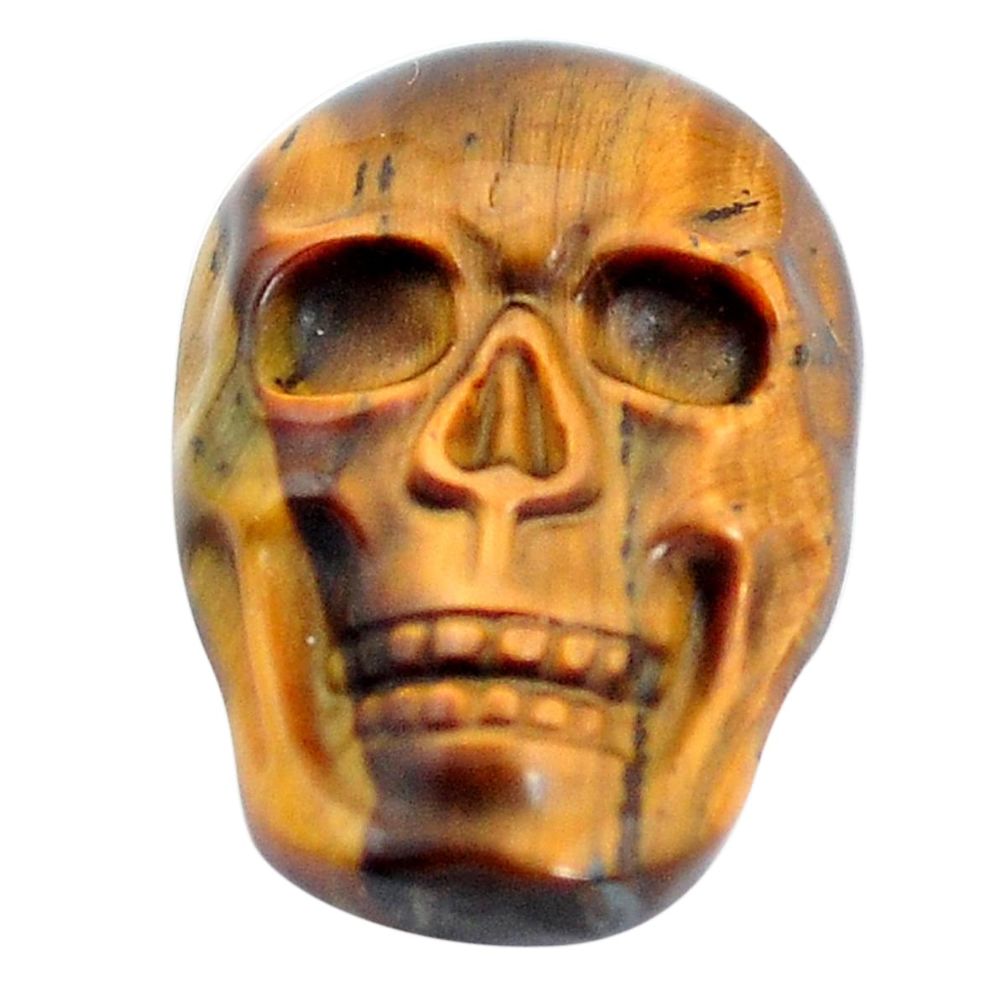 Natural 16.30cts tiger's eye brown carving 23x15.5mm skull loose gemstone s10016