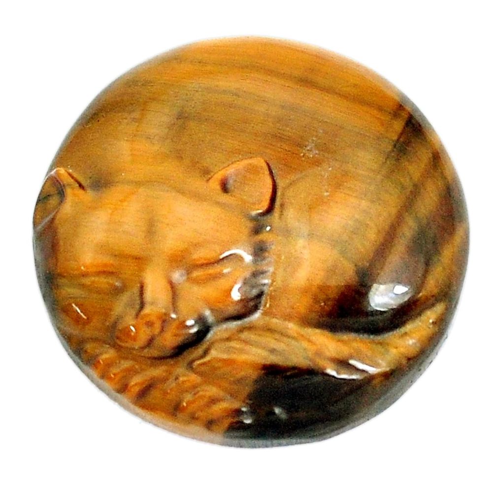 Natural 31.30cts tiger's eye cat carving 25x25 mm round loose gemstone s10133