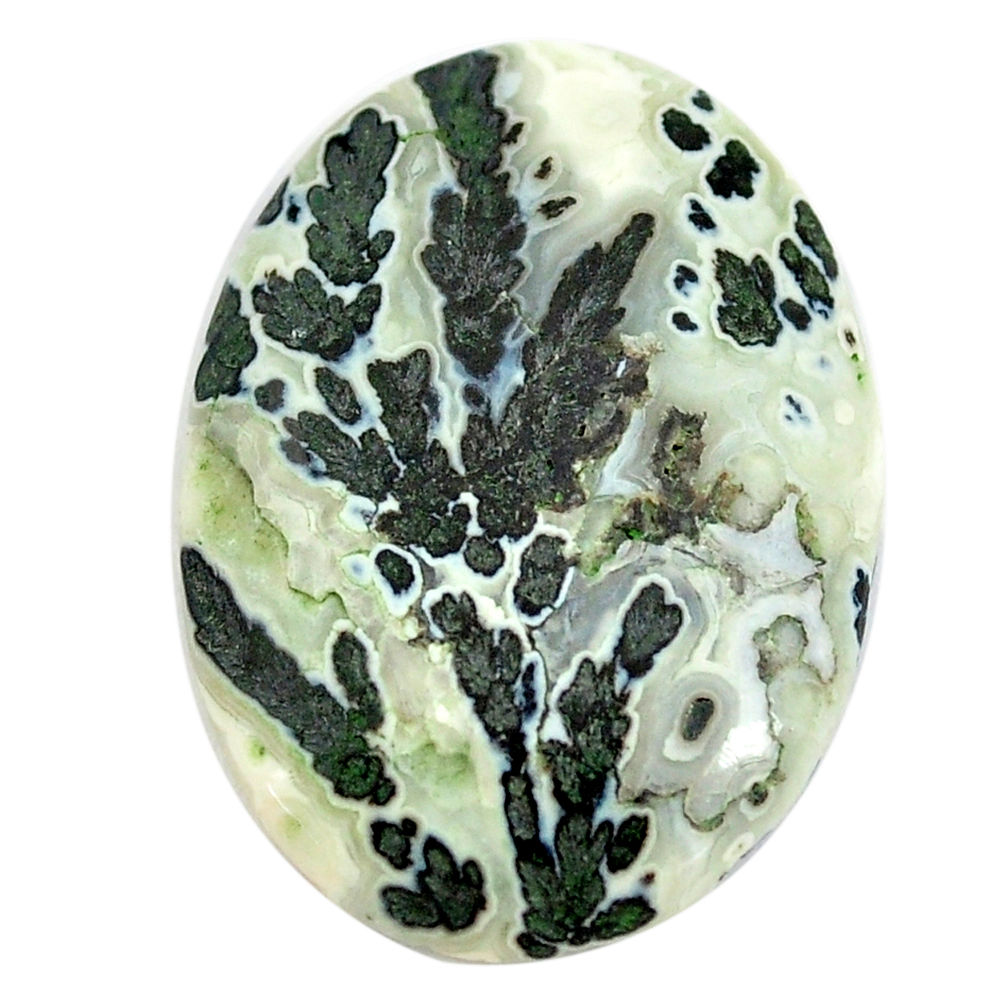 Natural 15.10cts tree agate white cabochon 26.5x19 mm oval loose gemstone s13185