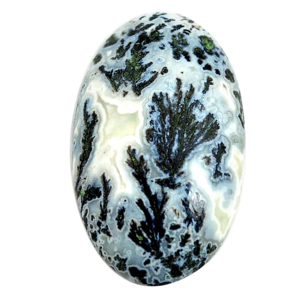 Natural 18.40cts tree agate white cabochon 29x17 mm oval loose gemstone s13196