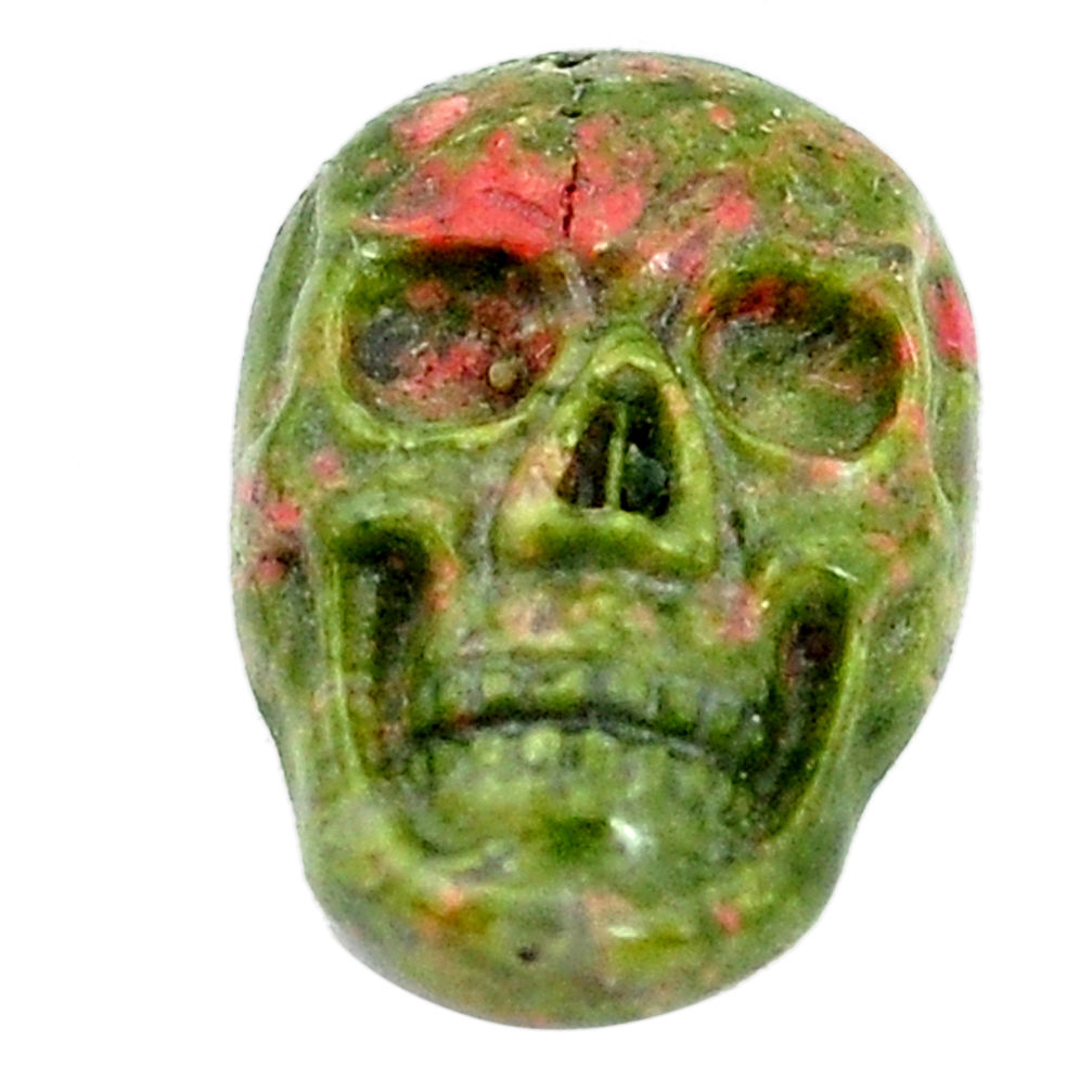 Natural 7.25cts unakite green carving 17.5x12 mm skull loose gemstone s10030