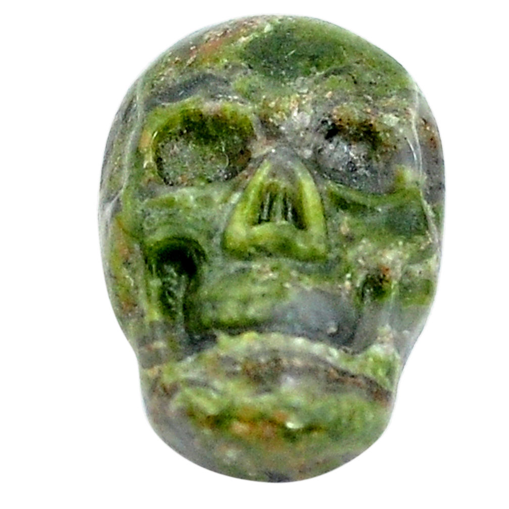 Natural 9.45cts unakite green carving 18x12 mm fancy skull loose gemstone s10029