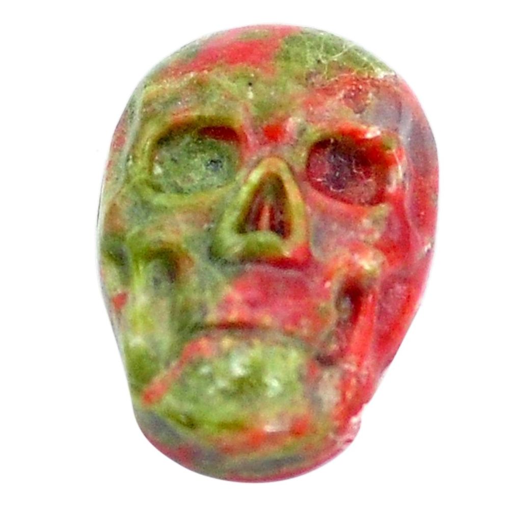Natural 8.10cts unakite green carving 18x12 mm fancy skull loose gemstone s10033