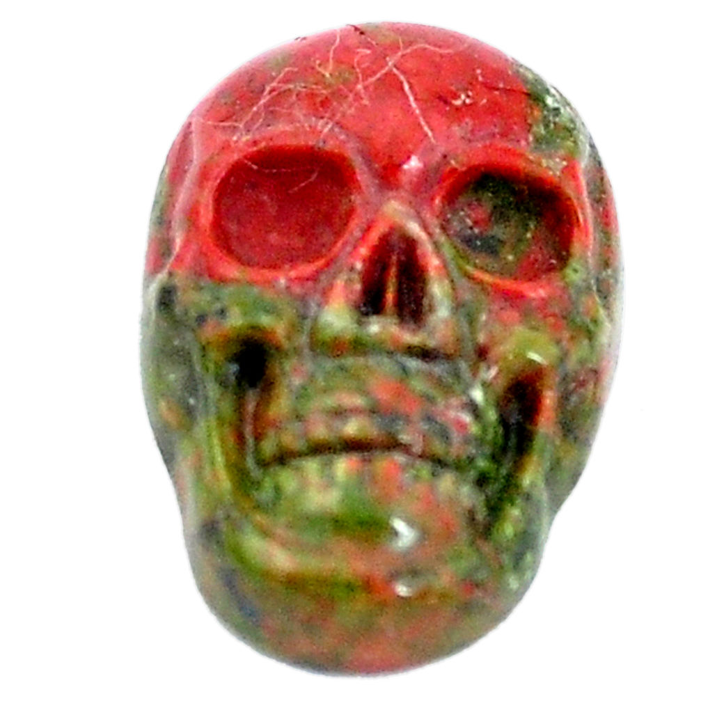 Natural 7.35cts unakite green carving 18x12 mm skull loose gemstone s10032