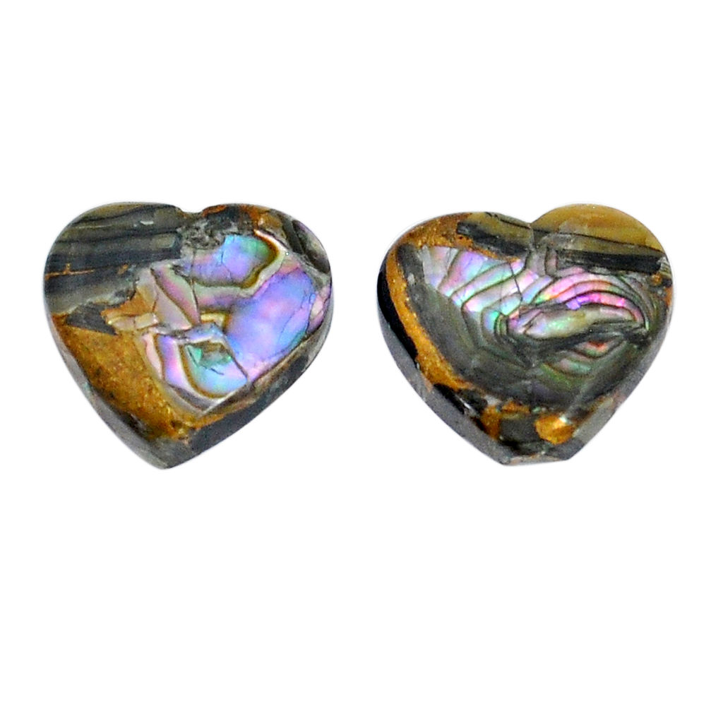 12.15cts abalone in obsidian cabochon 14x13 mm heart pair loose gemstone s29442