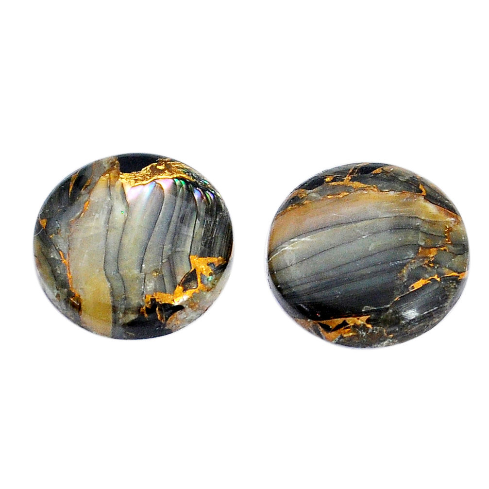 17.10cts abalone in obsidian cabochon 16x16 mm round pair loose gemstone s29445
