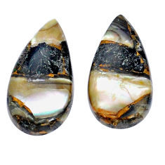 10.15cts abalone in obsidian cabochon 20x10 mm pear pair loose gemstone s29458