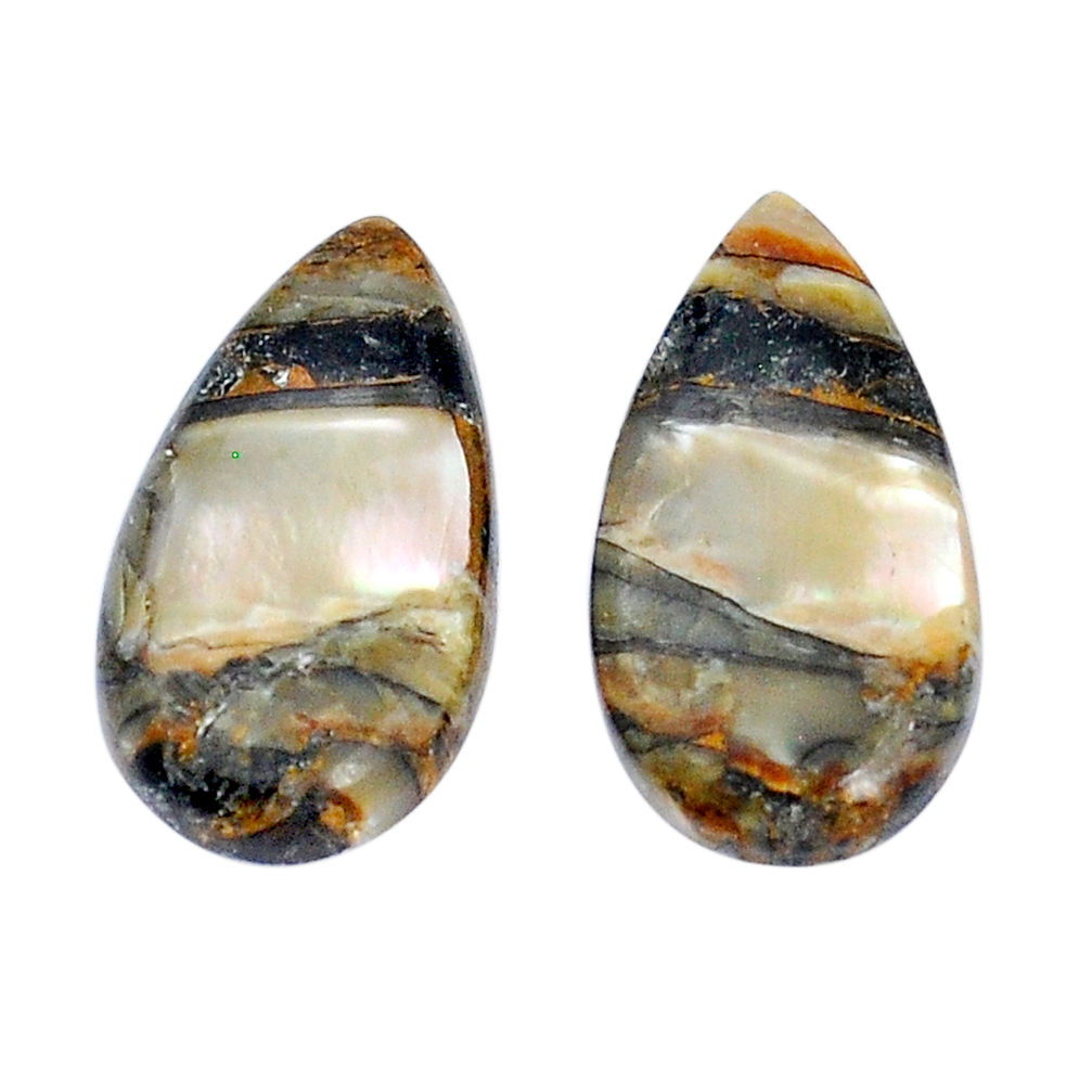 11.40cts abalone in obsidian cabochon 21x11 mm pear pair loose gemstone s29459