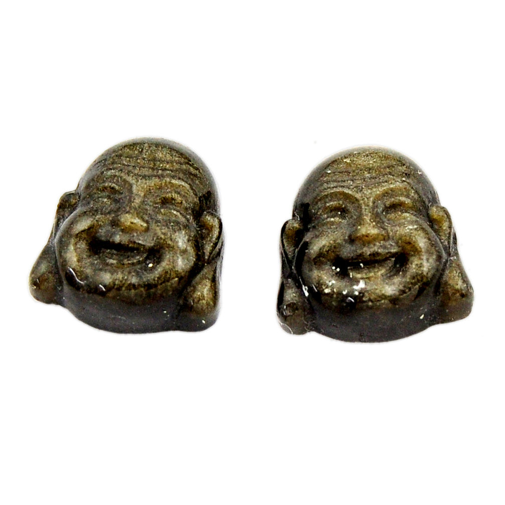 Buddha 13.45cts sheen black obsidian pair 13x12mm loose gemstone s18361