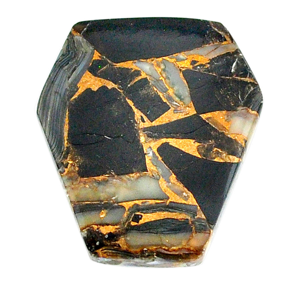 22.35cts coffin gold pyrite obsidian black 25x21 mm fancy loose gemstone s21631