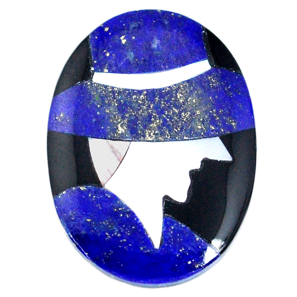 Inlay 14.20cts lapis lazuli blue cabochon 25x18 mm oval loose gemstone s20504