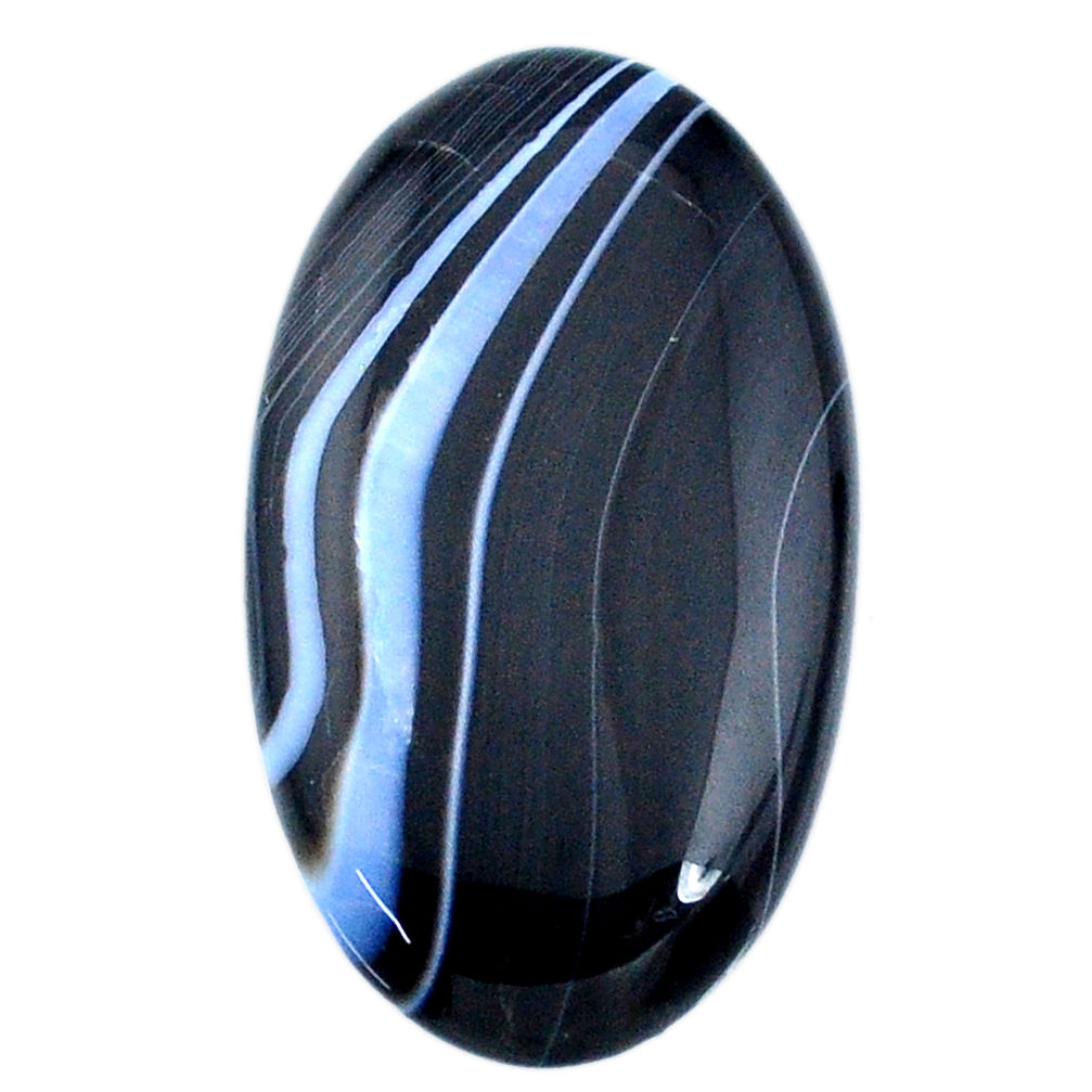 Natural 39.10ct botswana agate black cabochon 36x20mm oval loose gemstone s21087