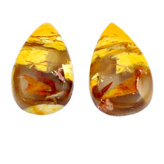 Natural 12.25cts brecciated mookaite yellow 18x11 mm pair loose gemstone s29228