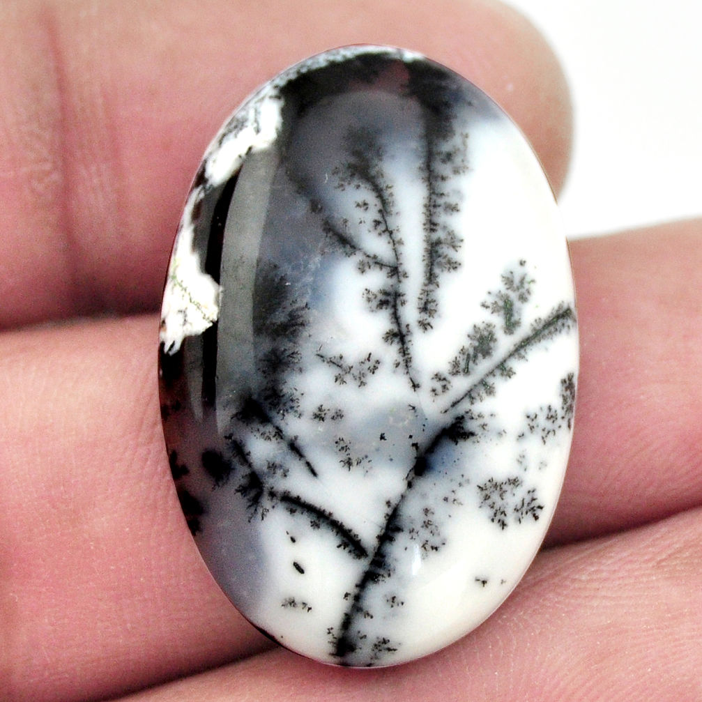 Natural 23.35cts dendrite opal (merlinite) white 29x19 mm loose gemstone s17772