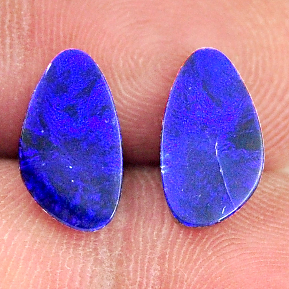 Natural 2.40cts doublet opal australian blue 11.5x6mm pair loose gemstone s16629