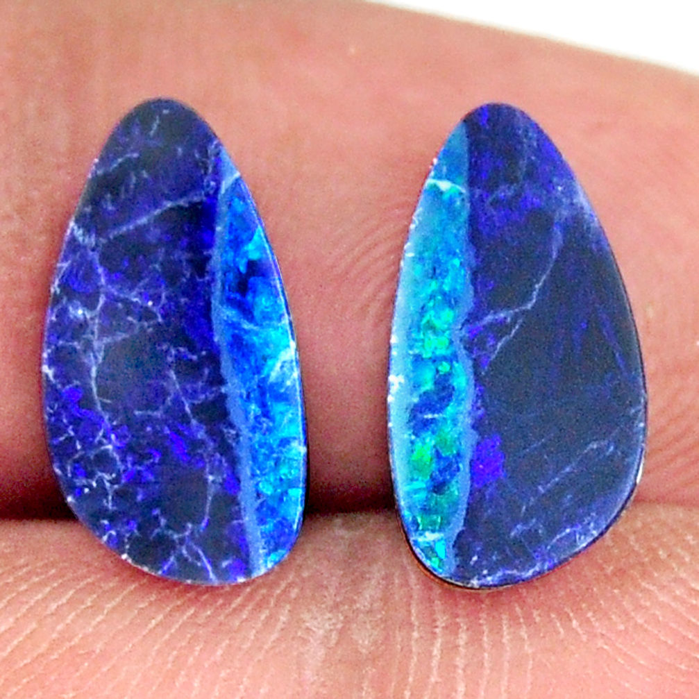 Natural 4.05cts doublet opal australian blue 13.5x7mm pair loose gemstone s16645