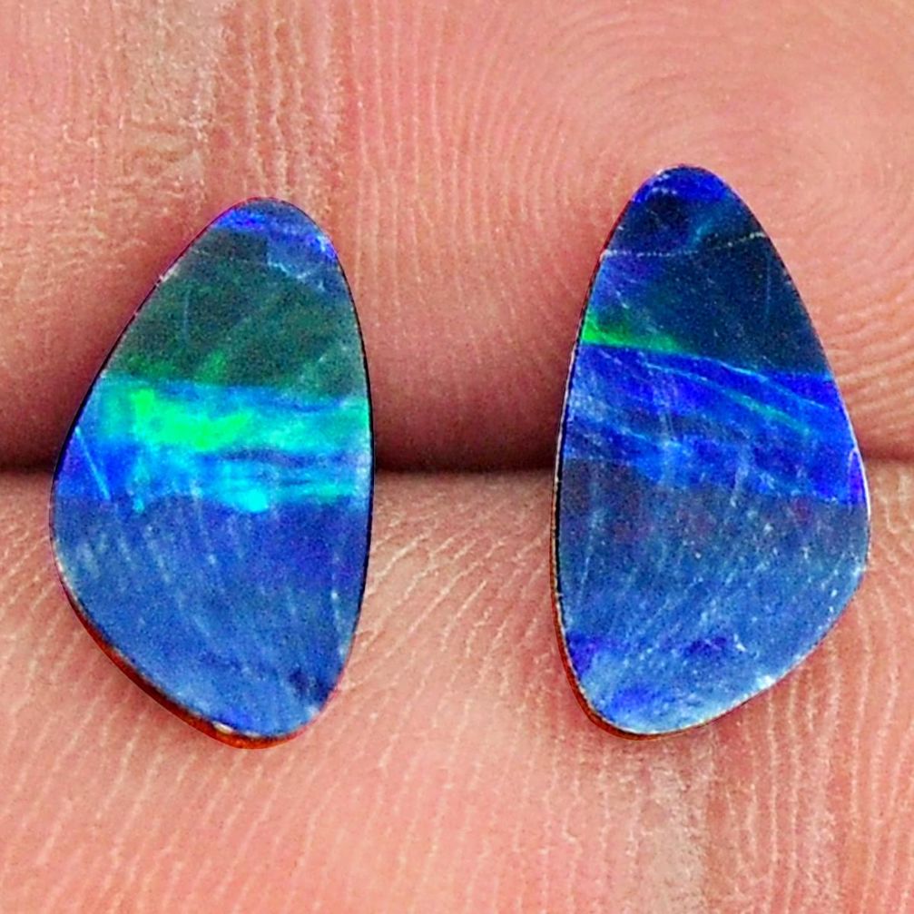 Natural 3.15cts doublet opal australian blue 13x7 mm pair loose gemstone s16622