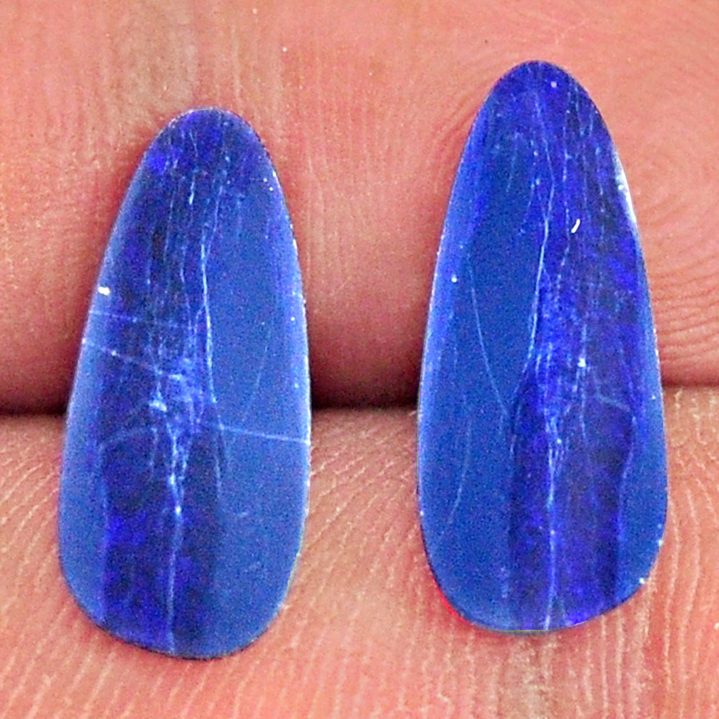 Natural doublet opal australian blue 15.5x6.5 mm pair loose gemstone s16647
