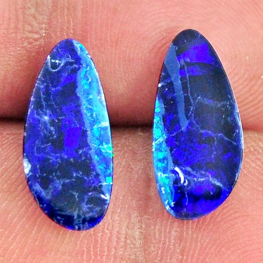 Natural 6.30cts doublet opal australian blue 15x7 mm pair loose gemstone s16646