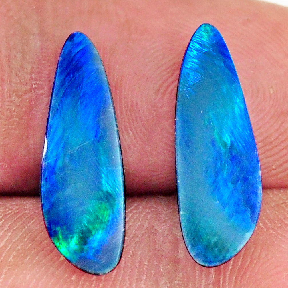 Natural 4.30cts doublet opal australian blue 17x5.5mm pair loose gemstone s16641