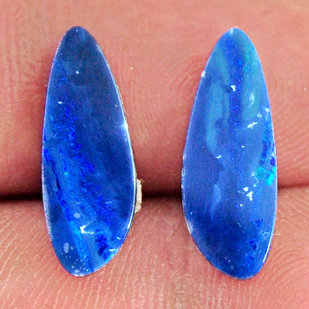 Natural 5.10cts doublet opal australian blue 17x6 mm pair loose gemstone s16654