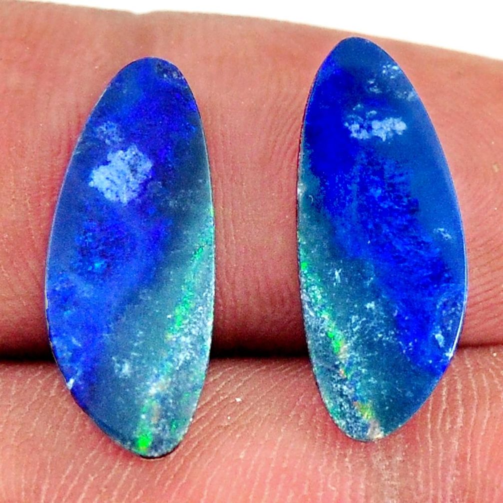 Natural doublet opal australian blue 18.5x7.5mm fancy pair loose gemstone s16650