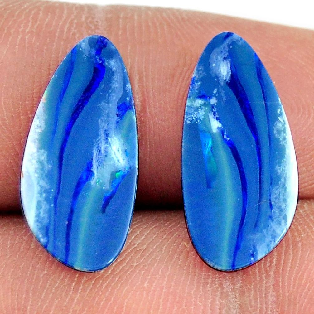 Natural doublet opal australian blue 18.5x8.5 mm pair loose gemstone s16638