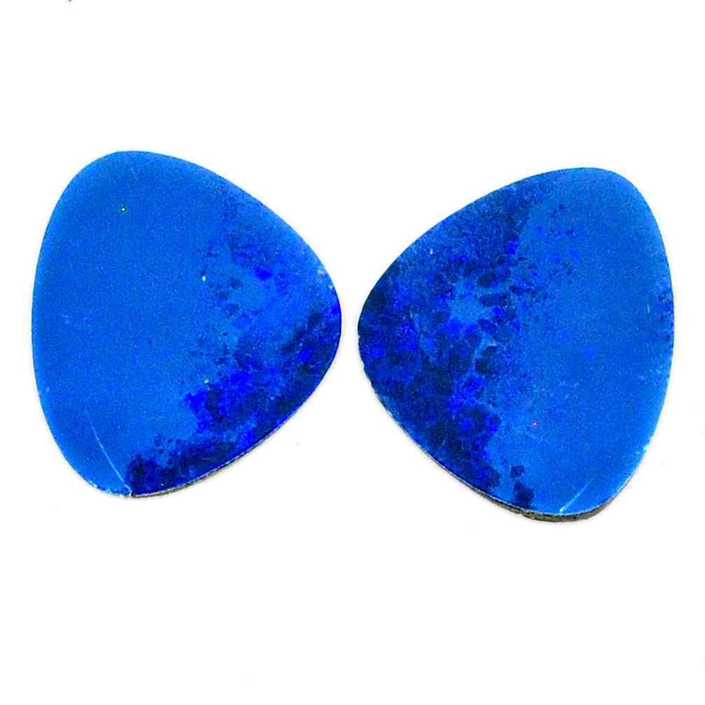 Natural 14.35cts doublet opal australian blue 18x15mm pair loose gemstone s22202