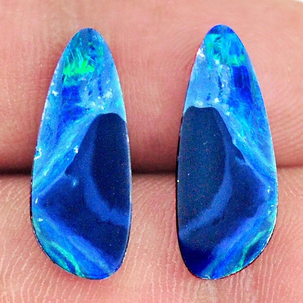 Natural 8.10cts doublet opal australian blue 20x7 mm pair loose gemstone s16644