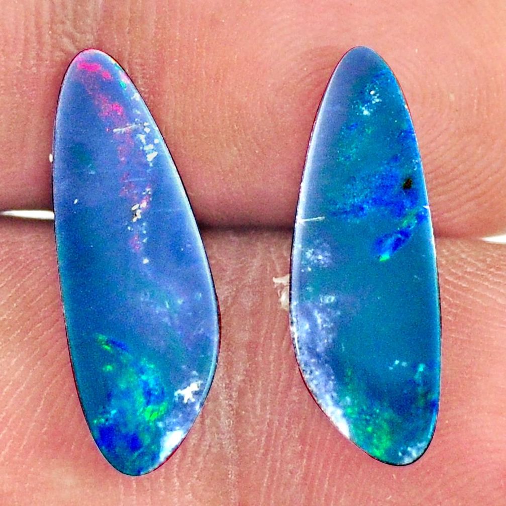 Natural 5.15cts doublet opal australian blue 20x7 mm pair loose gemstone s16678