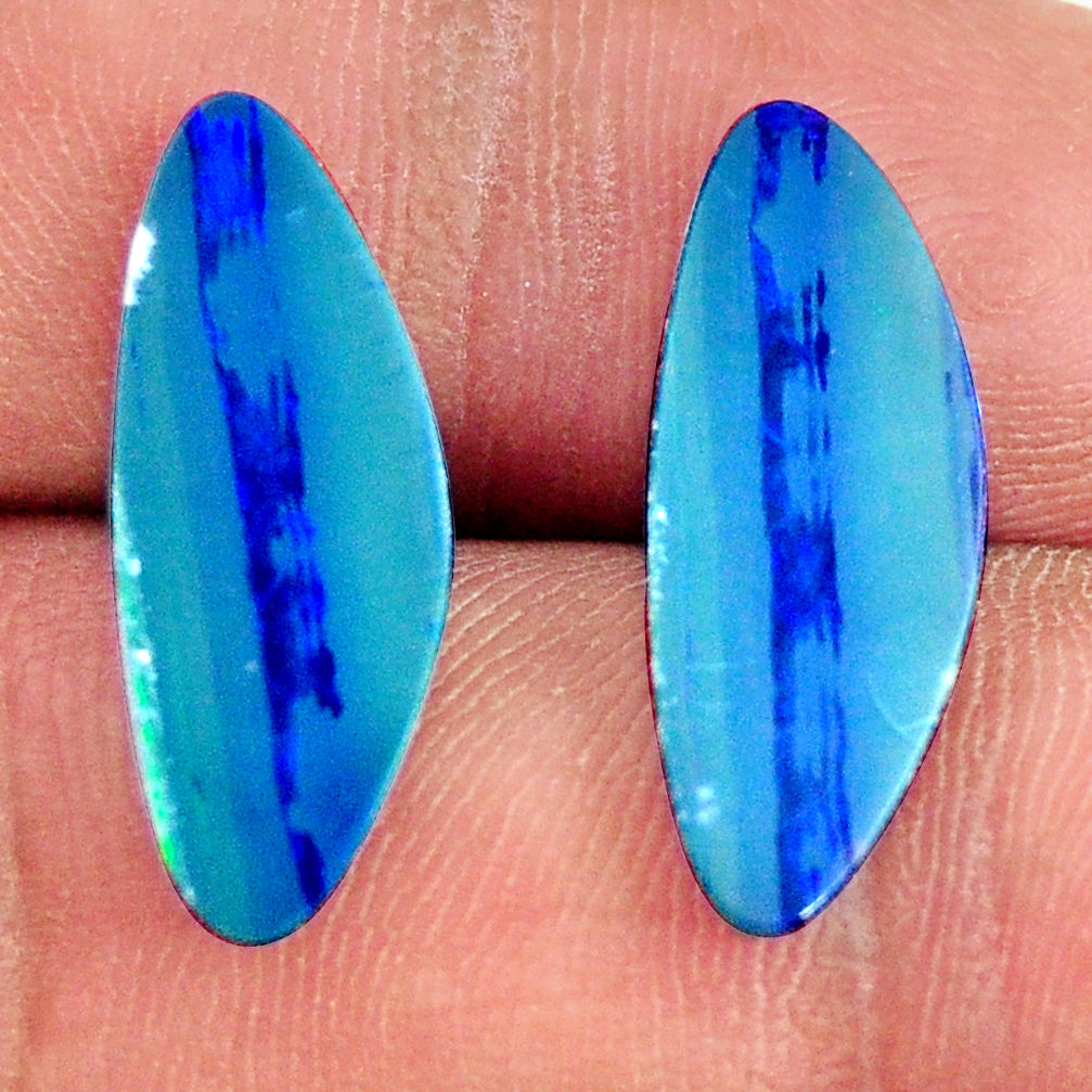 Natural 6.30cts doublet opal australian blue 20x8 mm pair loose gemstone s16633