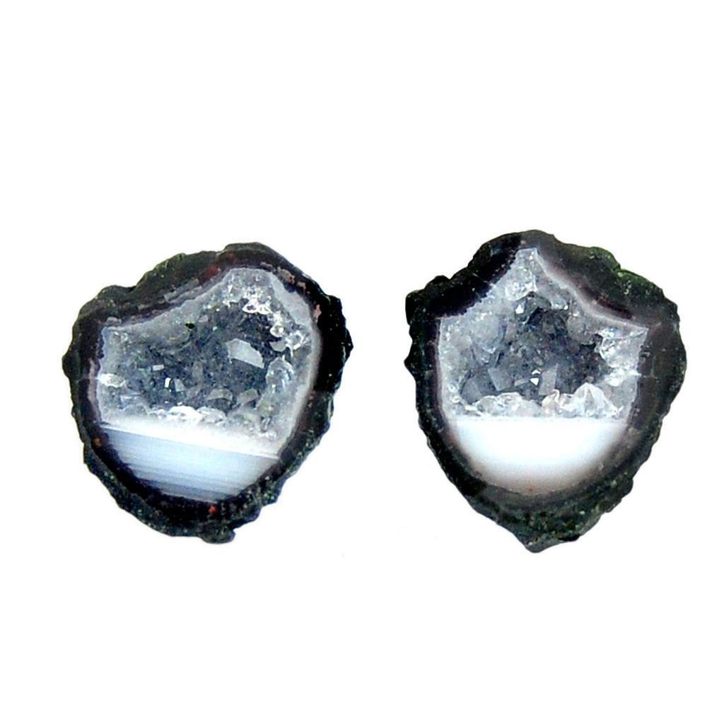 Natural 8.10cts geode druzy black 12.5x11 mm fancy pair loose gemstone s16483