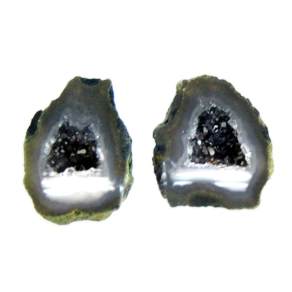 Natural 9.35cts geode druzy black 13.5x11 mm fancy pair loose gemstone s16507