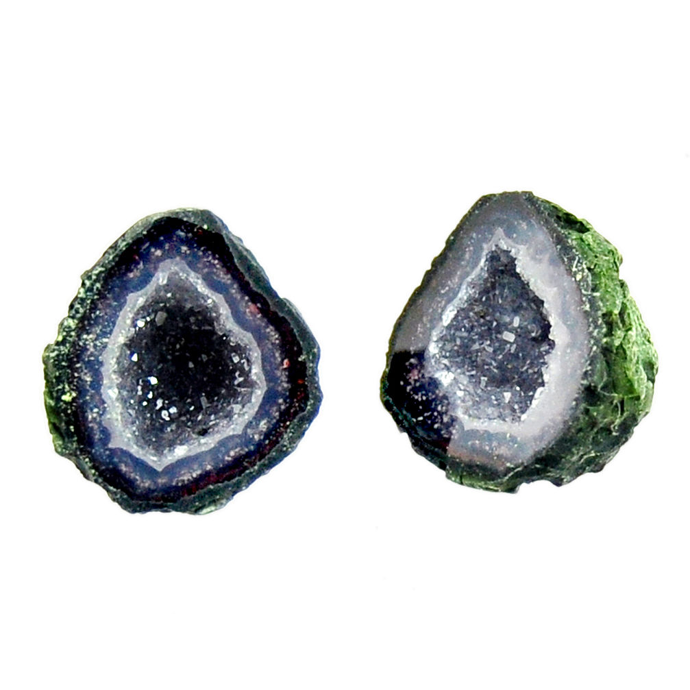 Natural 10.10cts geode druzy black 13x12 mm fancy pair loose gemstone s16515